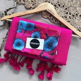Pink Handloom Khadi Cotton Saree With Flower Print Blouse